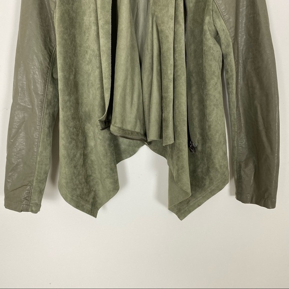 BLANKNYC Olive Green Vegan Leather Suede Drape Moto Jacket Fall Winter Boho - Picture 5 of 10